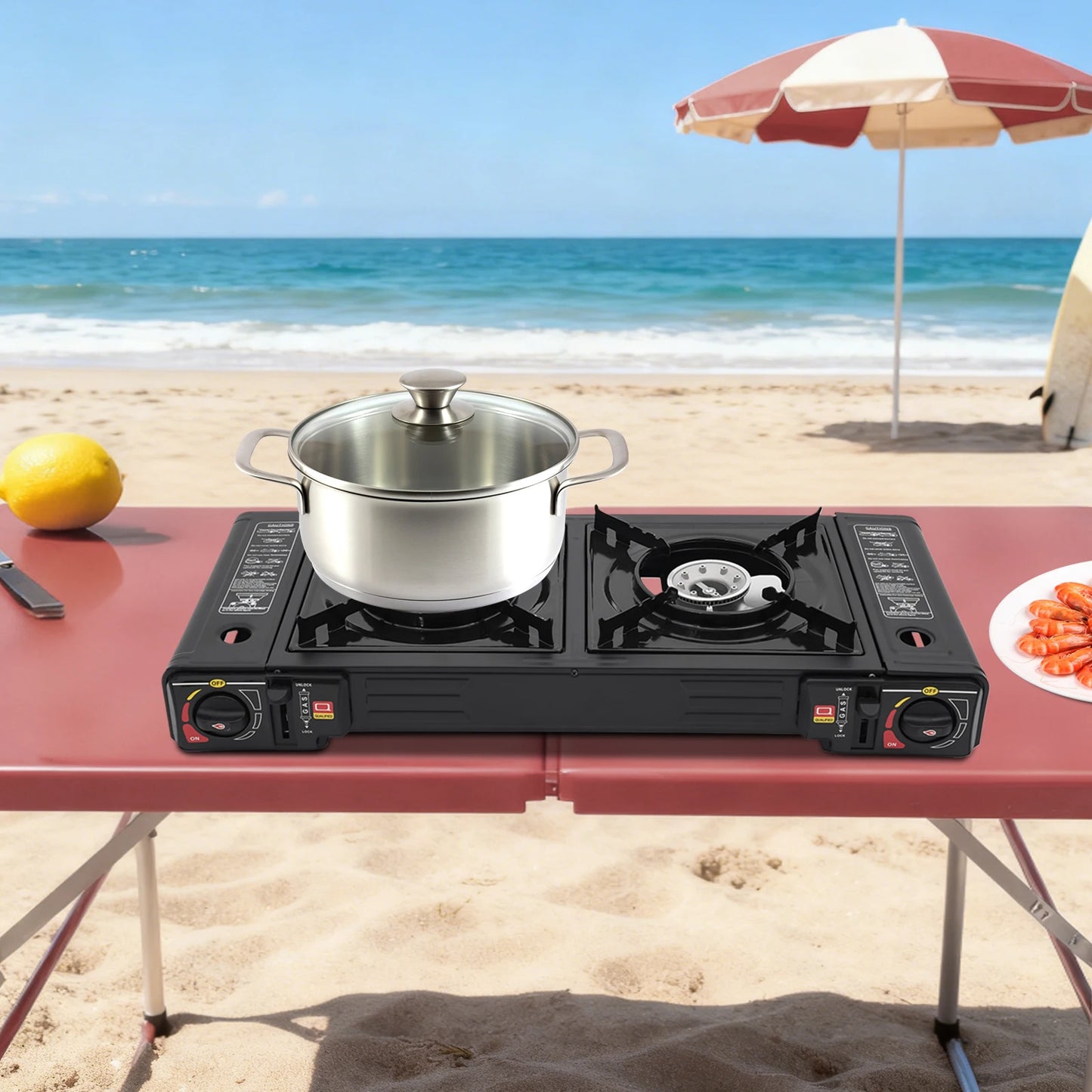 2-Burner Self-Ignition Portable Butane Camping Stove Carry Case