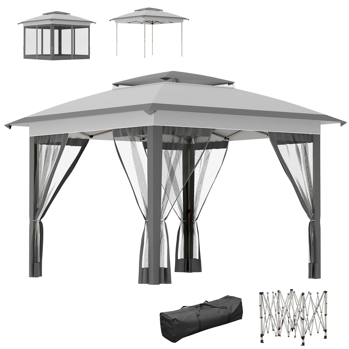 Backyard Party Cabana Gazebo With Three Level Height Adjustment And Mesh Walls