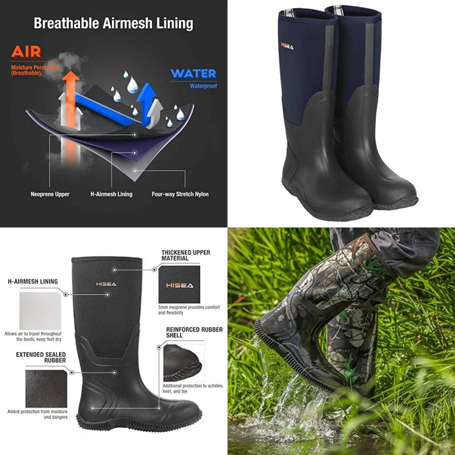 Waterproof Neoprene Mens Rain Boots For Outdoor Mud Fishing Hunting