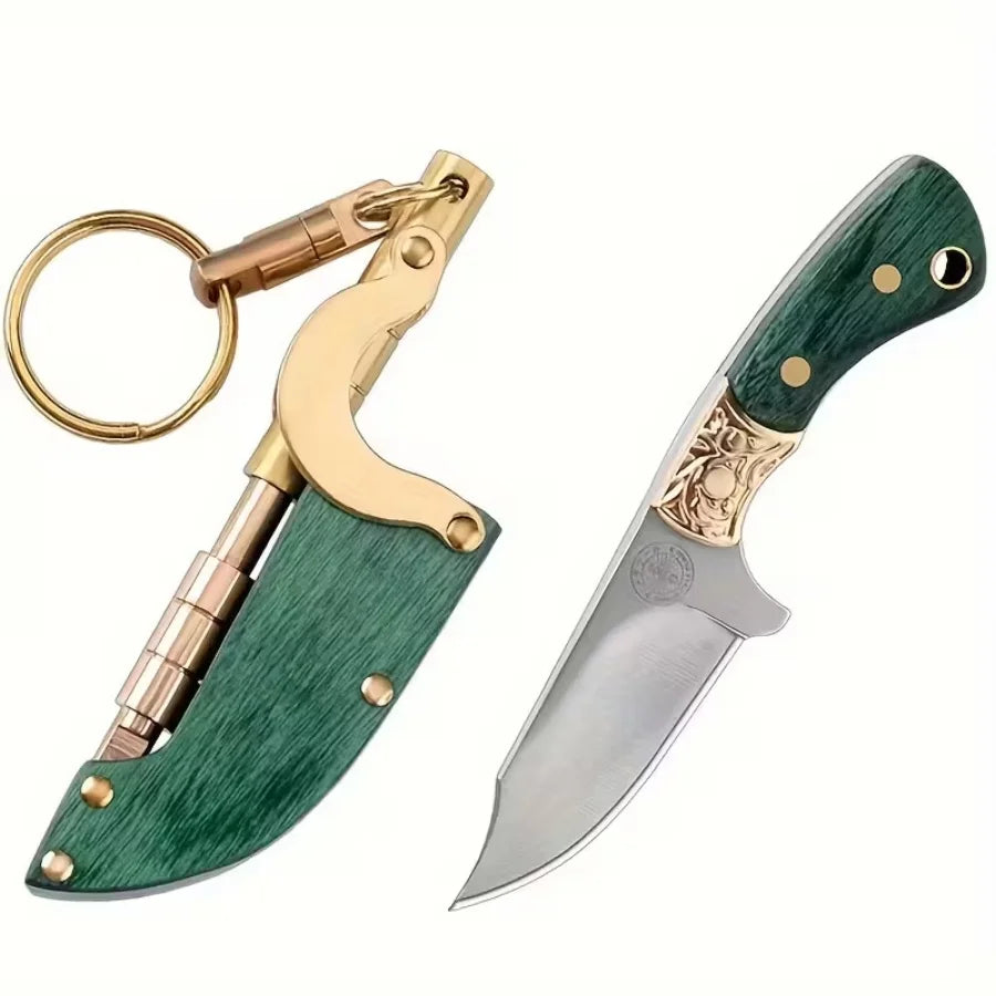 Mini Folding Knife Keychain With Wood Handle EDC Tool