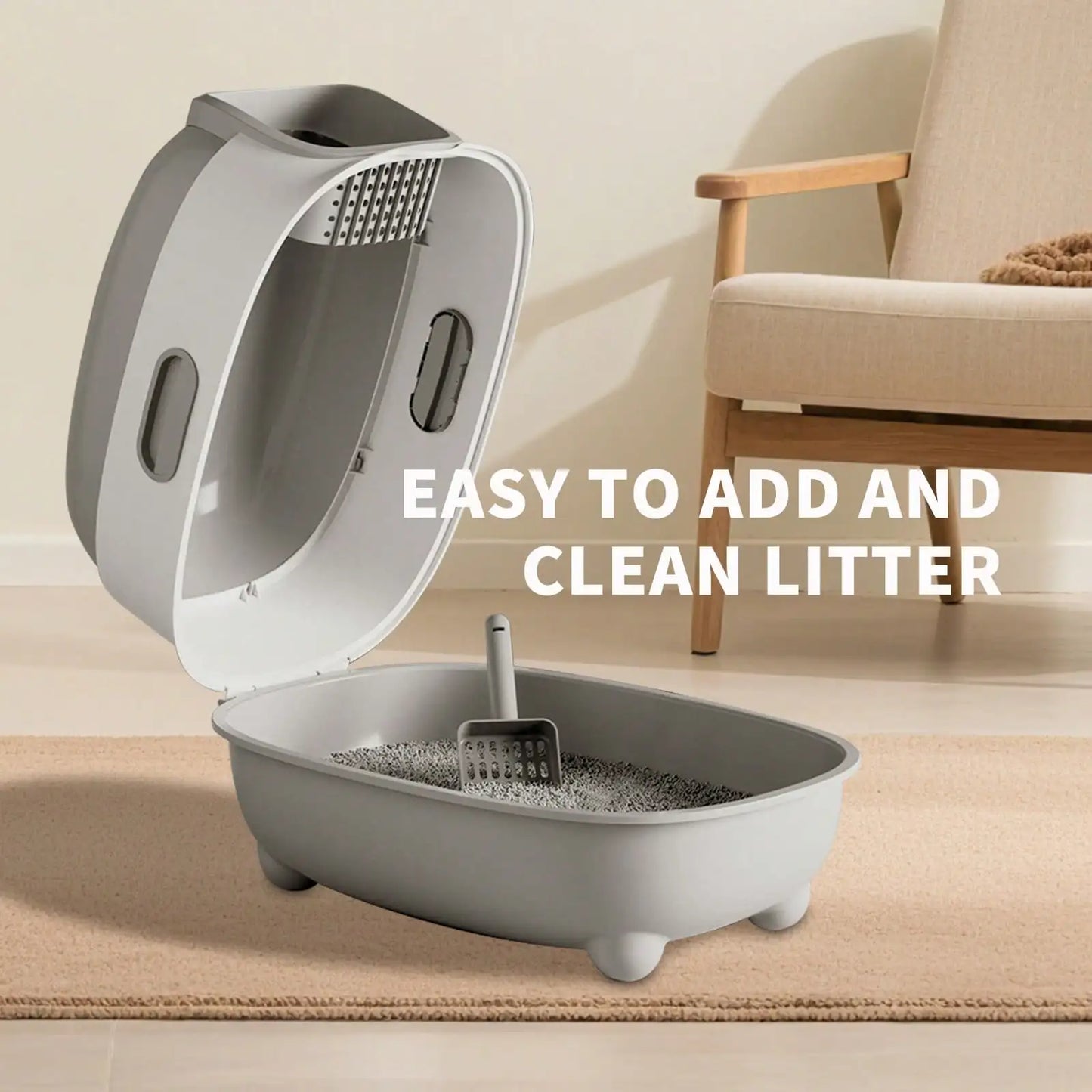 Foldable Enclosed Cat Litter Box With Lid And Scoop