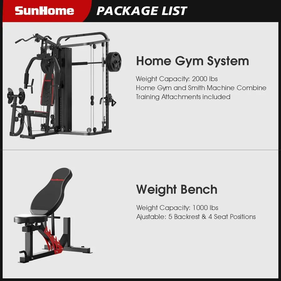 MBVM Multifunction Home Gym Station Smith Machine With 138 Lb Weight Stack