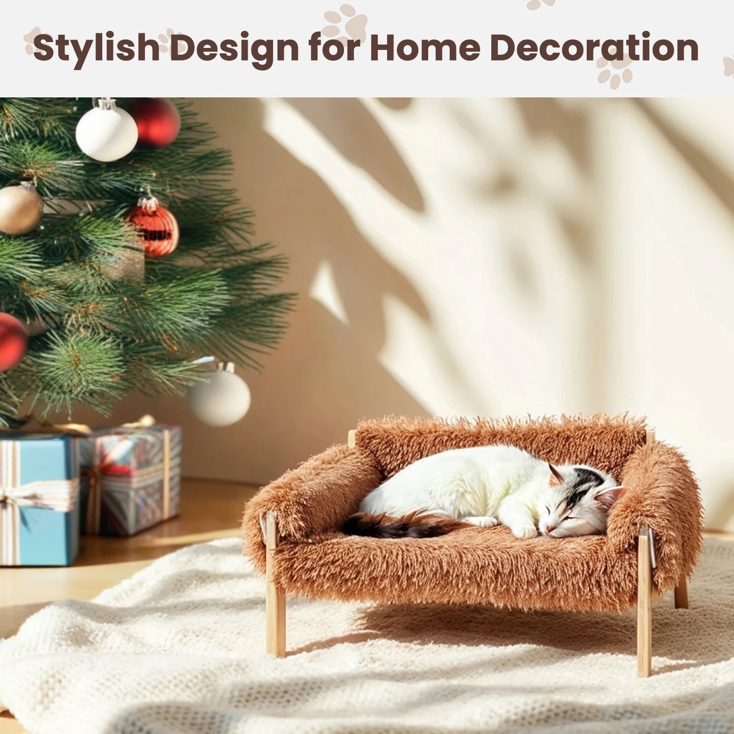 Raised Plush Cat Bed With Sturdy Wooden Legs For Cats