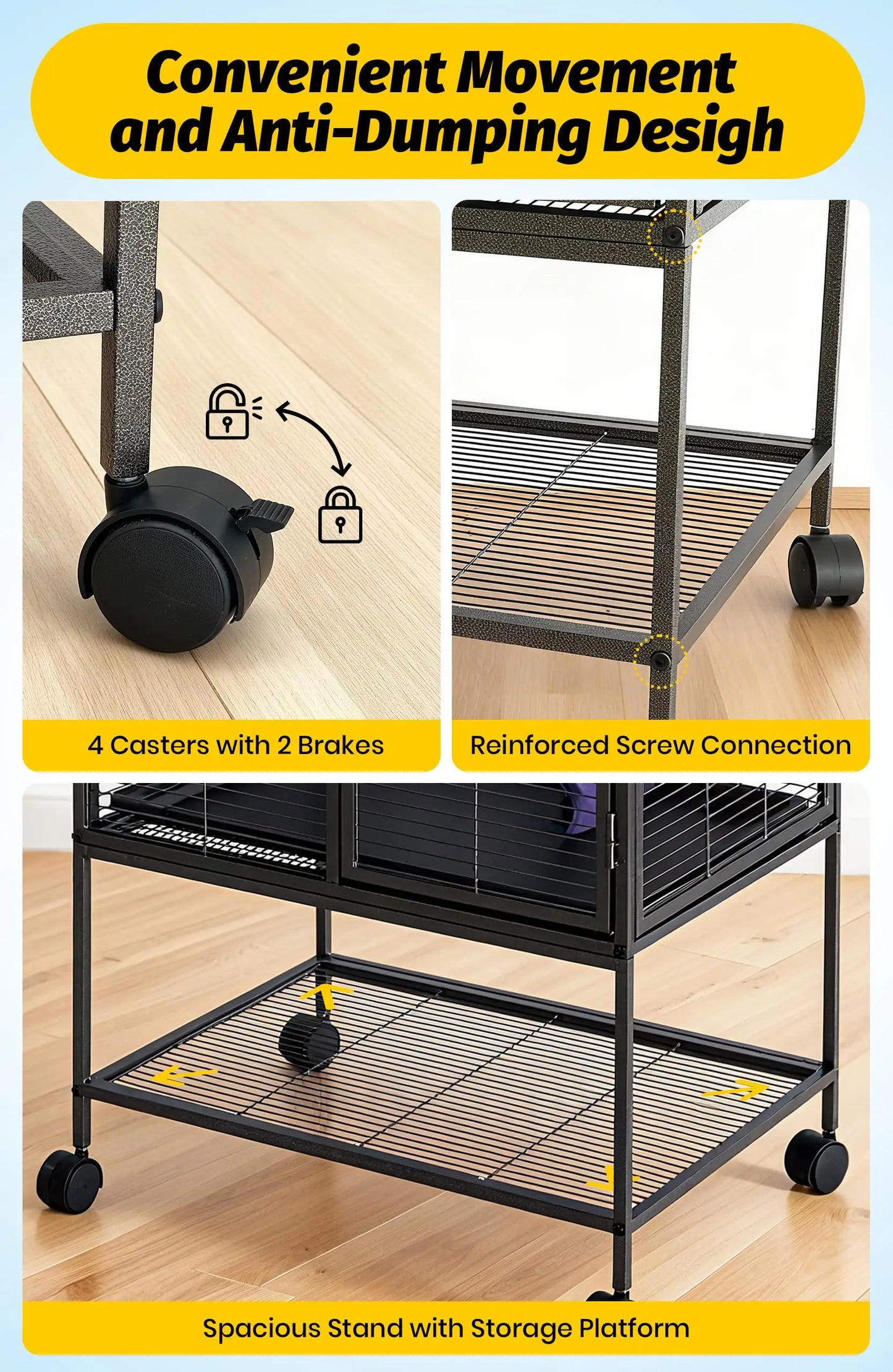 HiMISS Heavy-Duty Small Animal Cage With Lockable Wheels Hammock