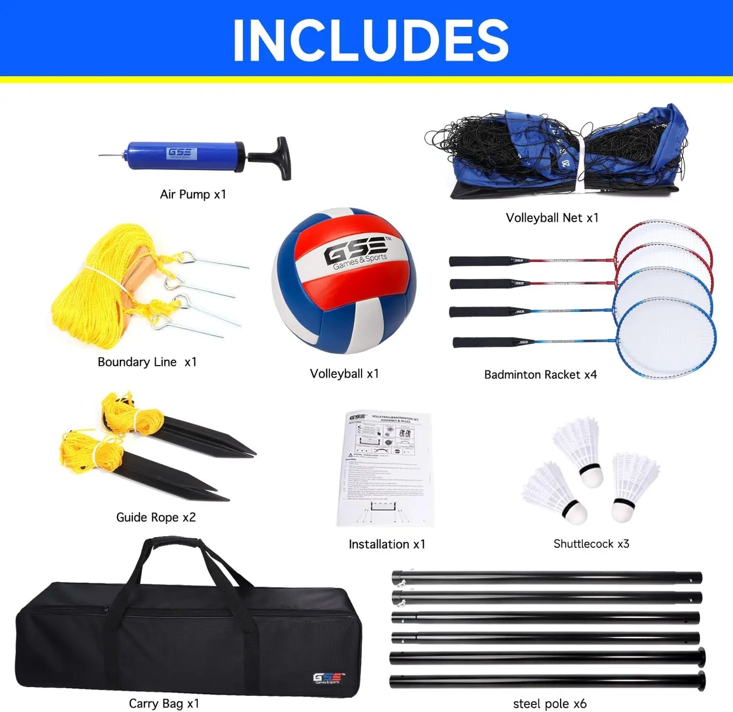 Outdoor Volleyball Badminton Combo Set With Net Rackets Ball