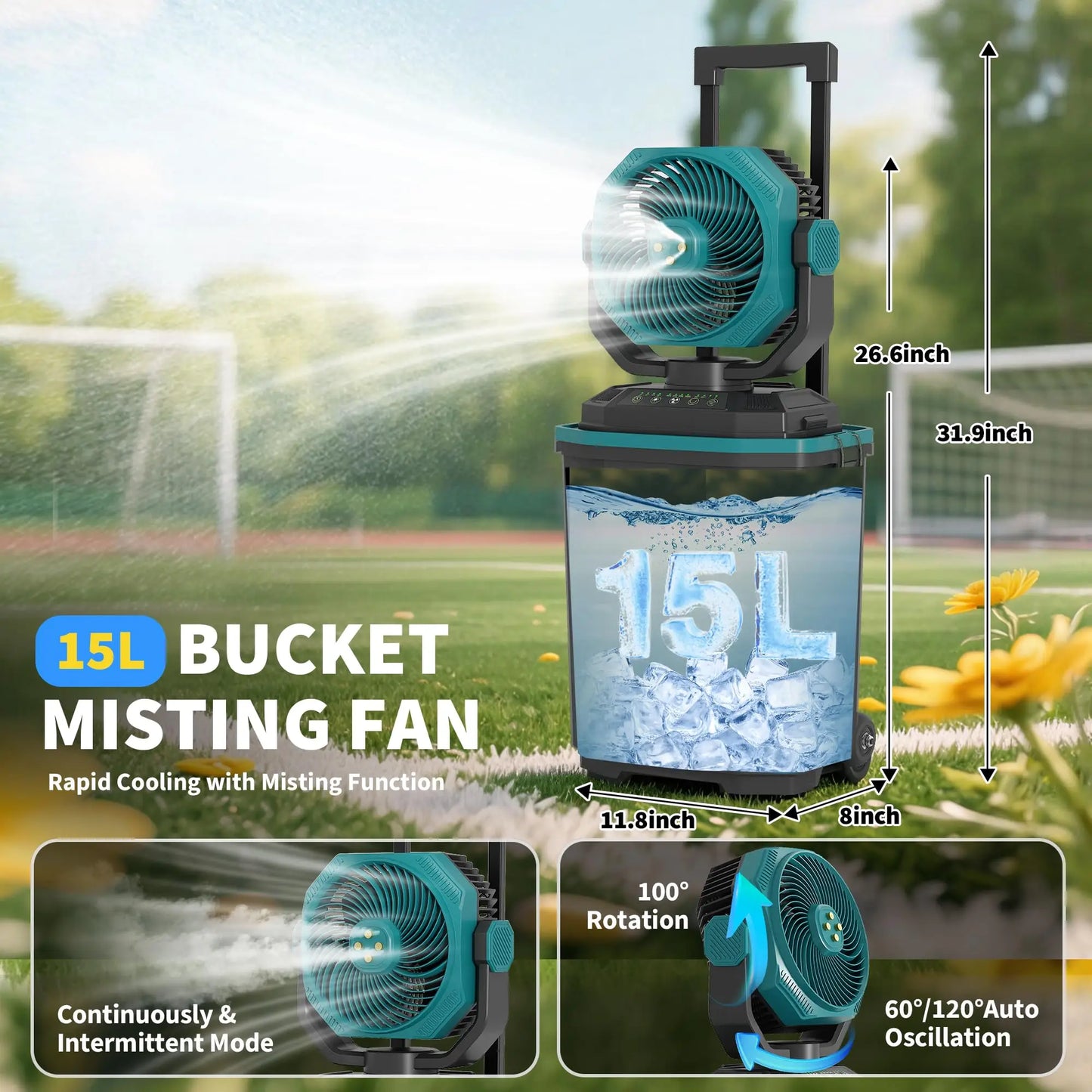 HiMISS Portable Misting Bucket Fan With Remote Oscillating