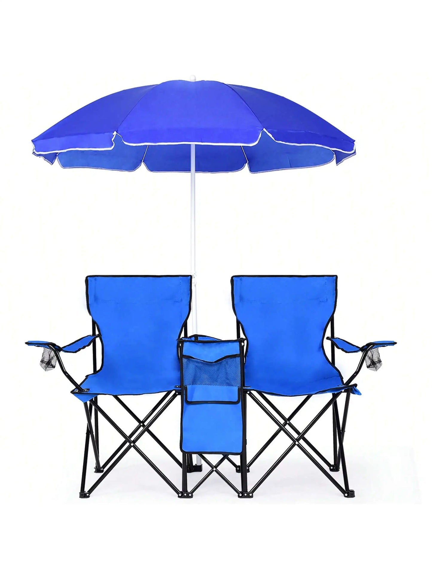 Folding Double Picnic Chair With Umbrella Table Cooler