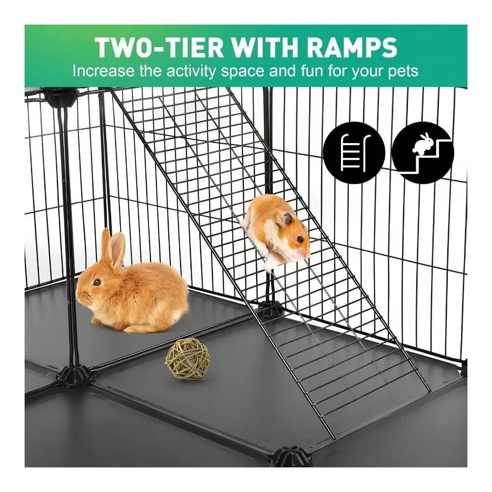 XMSJ Panels Pet Playpen With 2 Doors For Small Animals