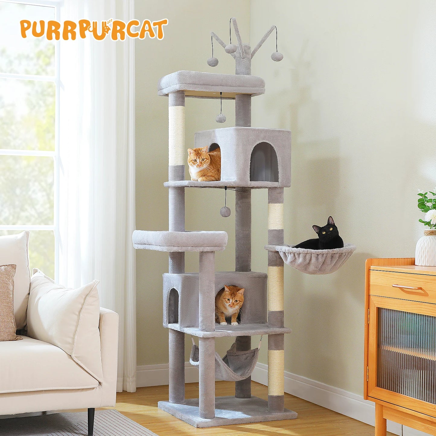 PEQULTI Cat Tree Tower With Perches, Condos, Hammocks, Sisal