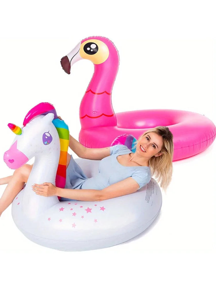 Joyfy 2-Pack Flamingo and Unicorn Inflatable Pool Floats for Kids