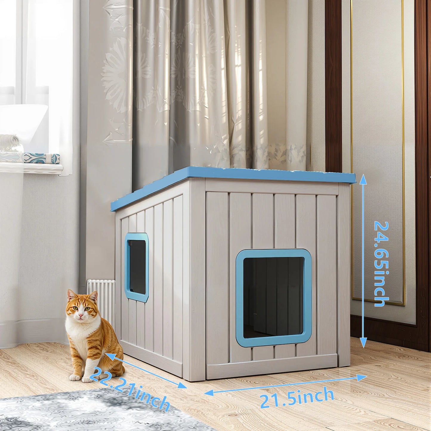 Sloped Roof Plastic Pet House For Indoor Outdoor Weatherproof Shelter