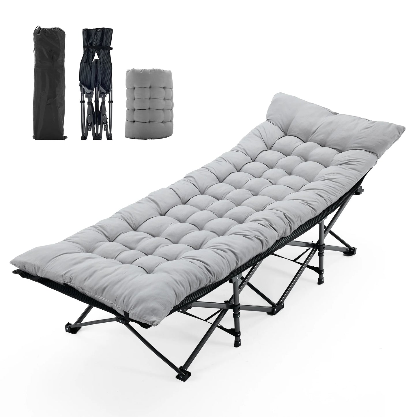 JHK Folding Camping Bed Lounge Chair With Storage Cushion