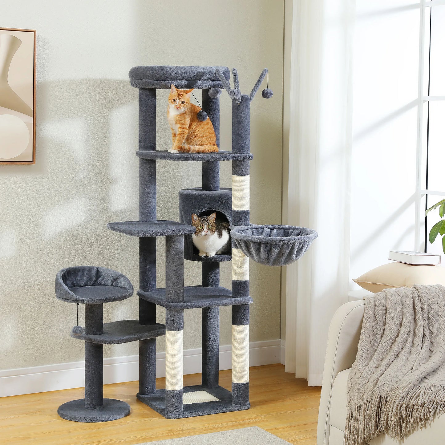PEQULTI Multi Level Cat Tree With Scratching Posts And Hammock