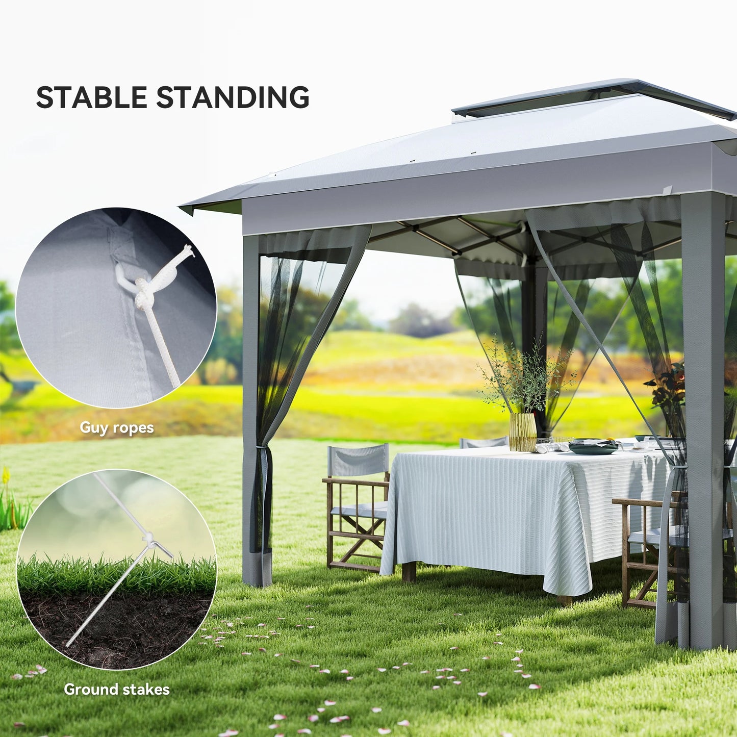 Backyard Party Cabana Gazebo With Three Level Height Adjustment And Mesh Walls