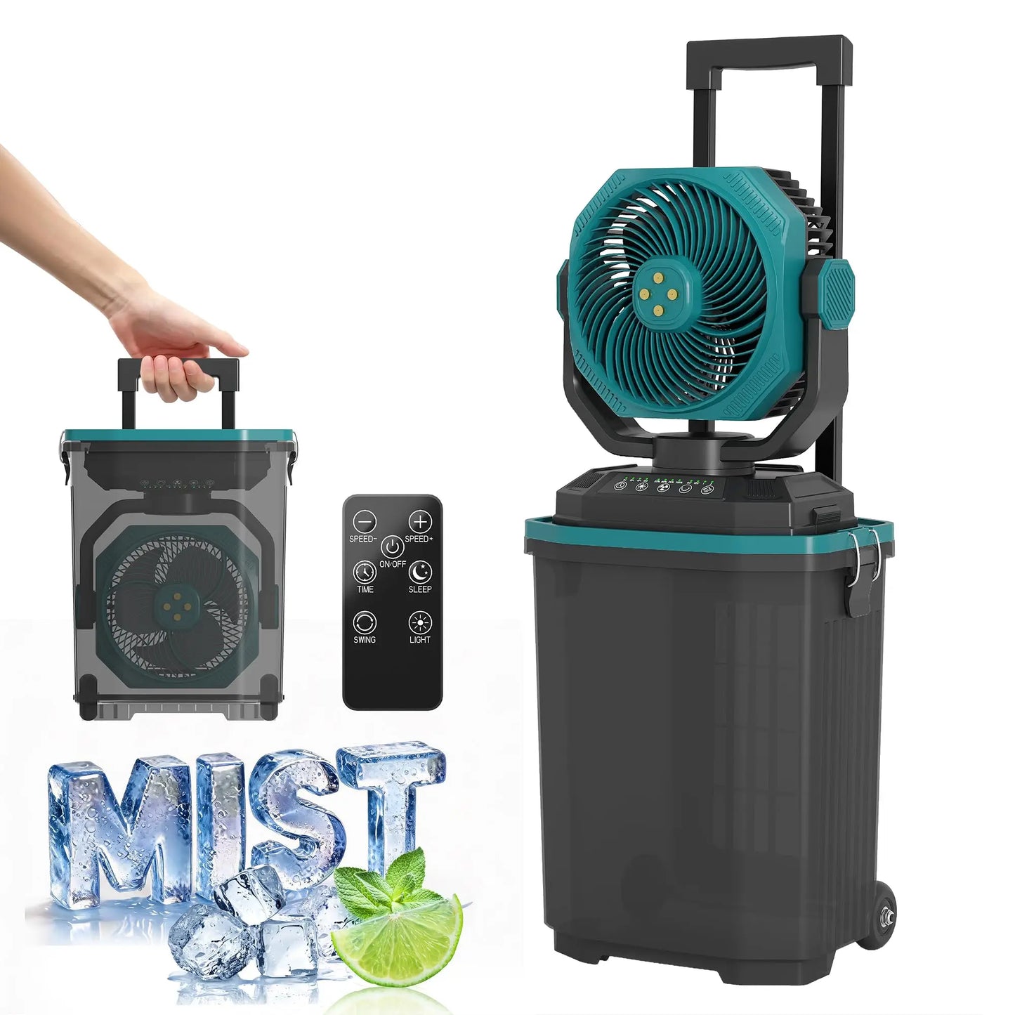 HiMISS Portable Misting Bucket Fan With Remote Oscillating