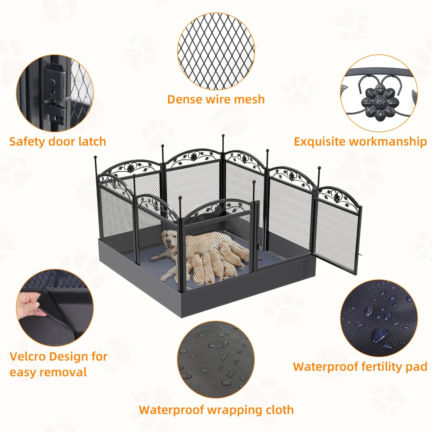 BINGOPAW Metal Dog Playpen With Gate Foldable Exercise Fence