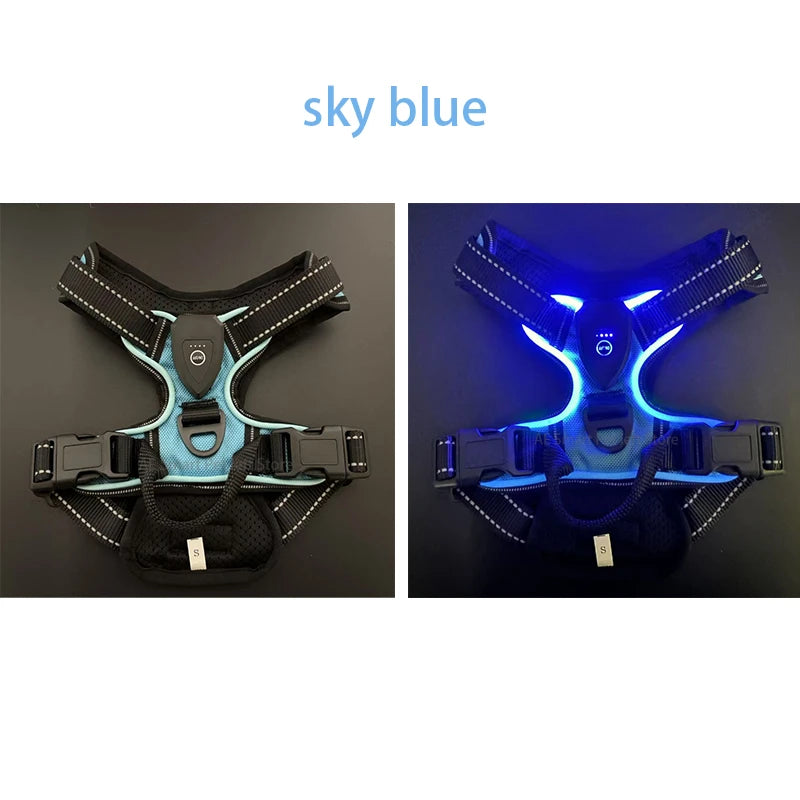 LED Luminous Dog Harness No Pull Adjustable Vest for Outdoor Walking