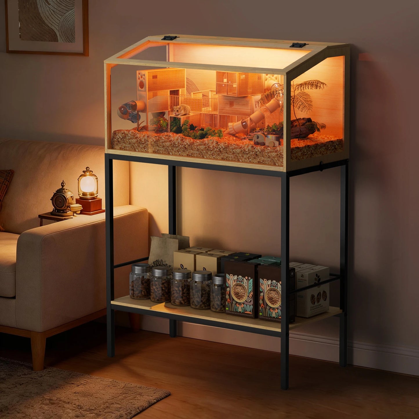Solid Wooden Hamster Cage With Built In LED Lighting