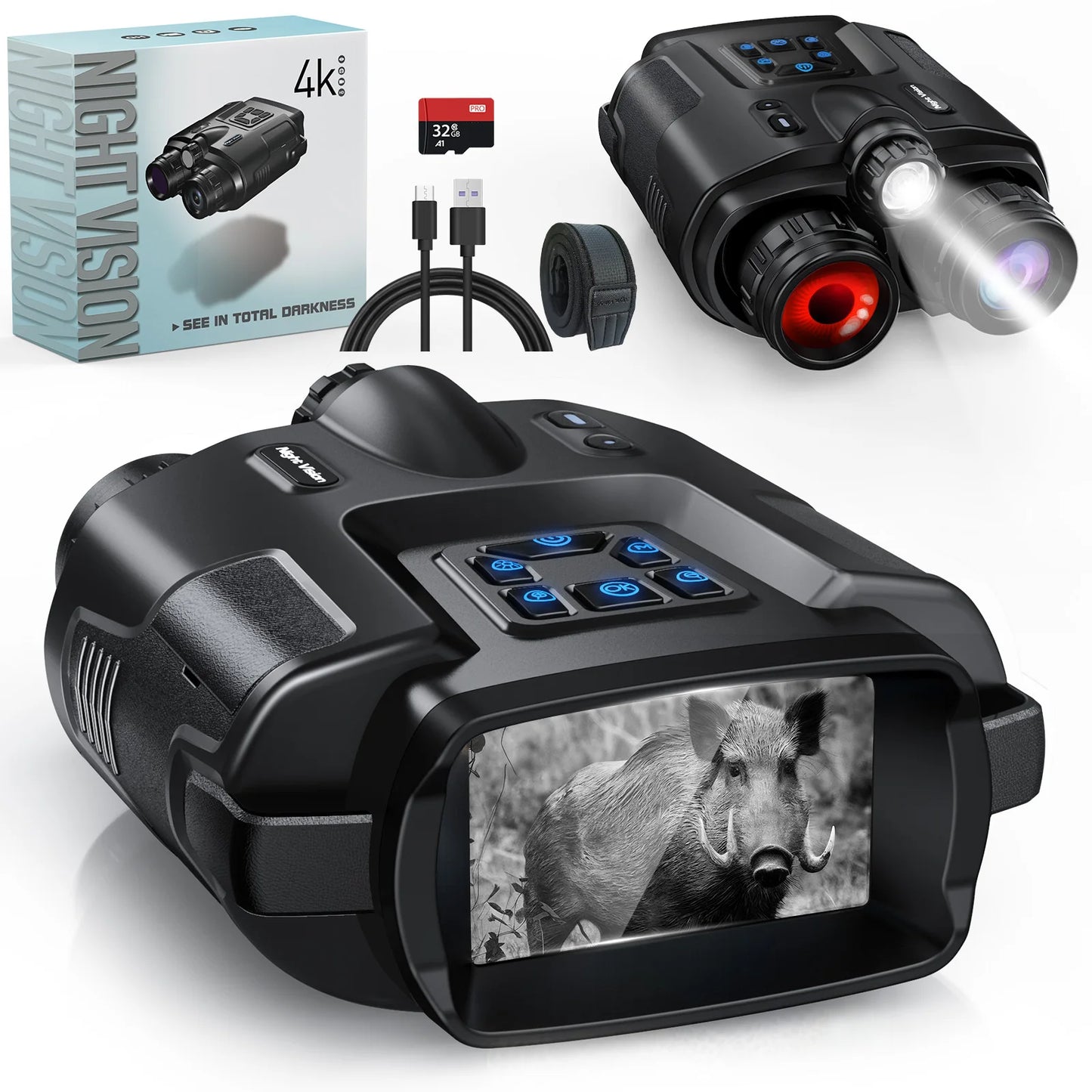 DIYIMIN Night Vision Binoculars 4K Infrared 8x Digital Zoom Goggles