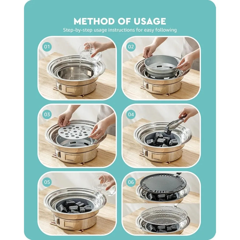 NBVCX Nonstick Stainless Steel Korean BBQ Grill Portable Charcoal Stove