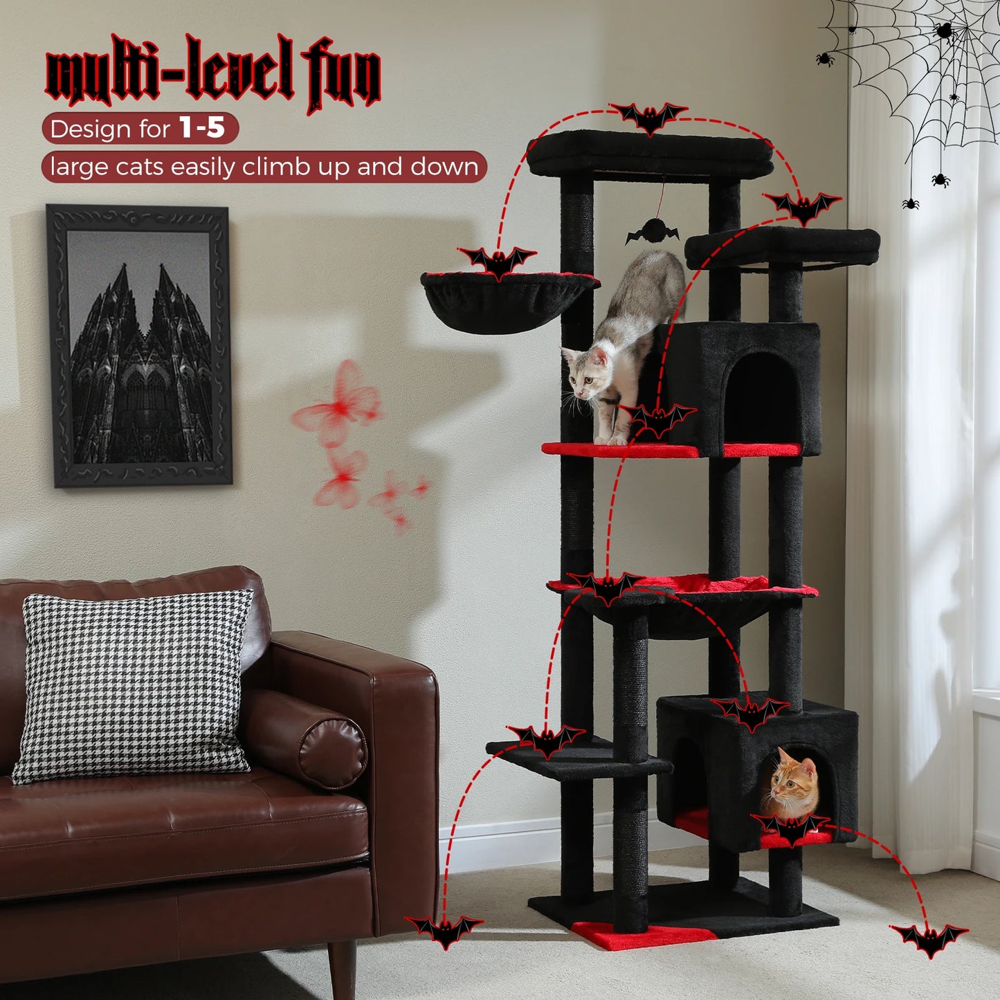 PAWZ Road Five Tier Indoor Cat Tree With Hammock And Scratching Posts