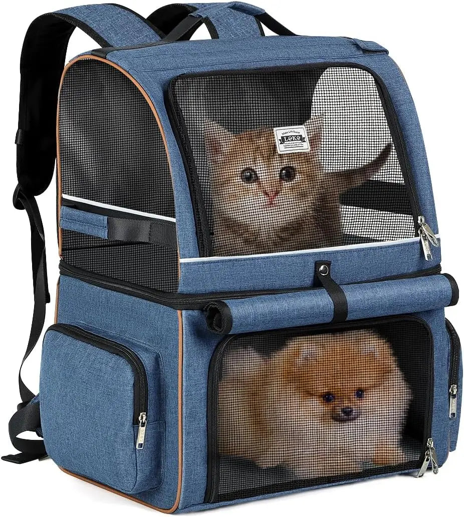 Double-Compartment Cat Backpack Carrier For Two Small Cats Or Dog