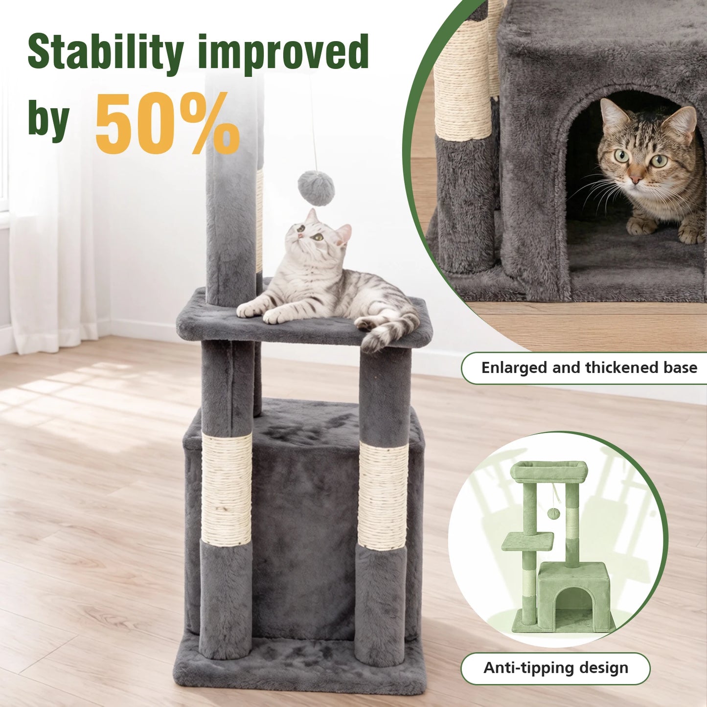 Cat Tree Indoor Cat Tower With Scratching Posts Condo And Hanging Ball Toys