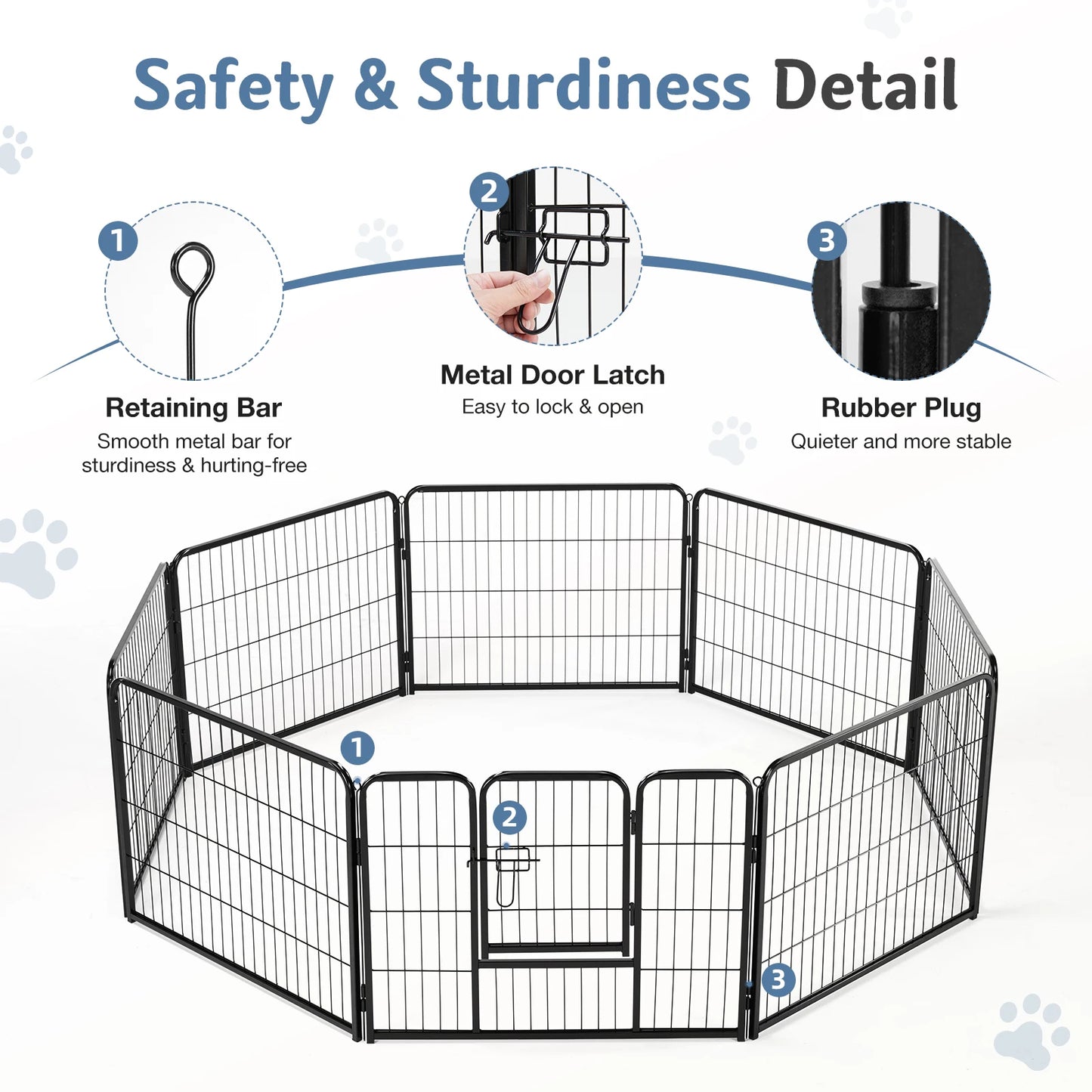 JHK Metal Dog Playpen Eight Panel Foldable Outdoor Fence