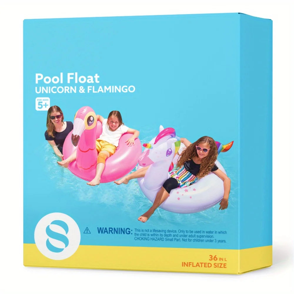 Joyfy 2-Pack Flamingo and Unicorn Inflatable Pool Floats for Kids