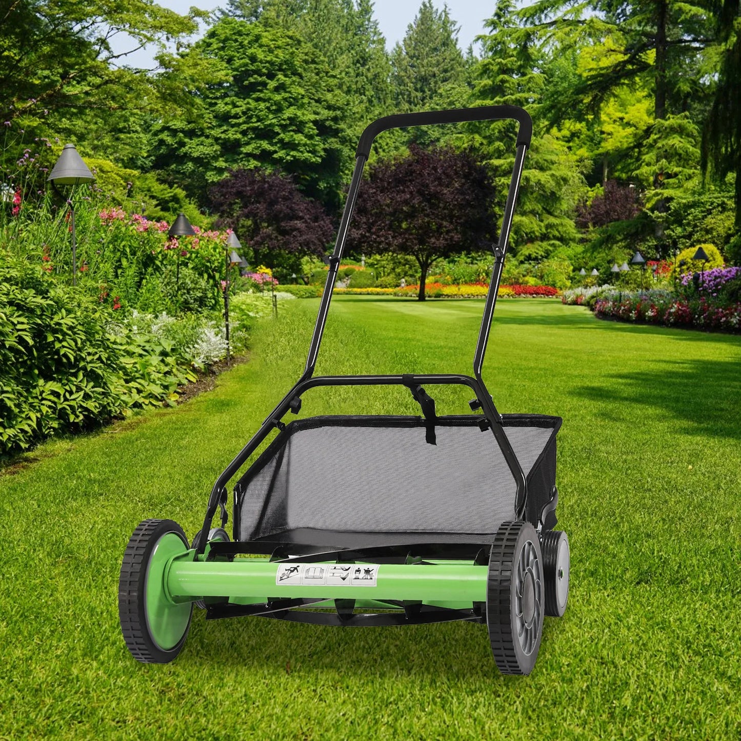 Manual Lawn Mower With 9 Adjustable Heights And Sharp Manganese Steel Blades
