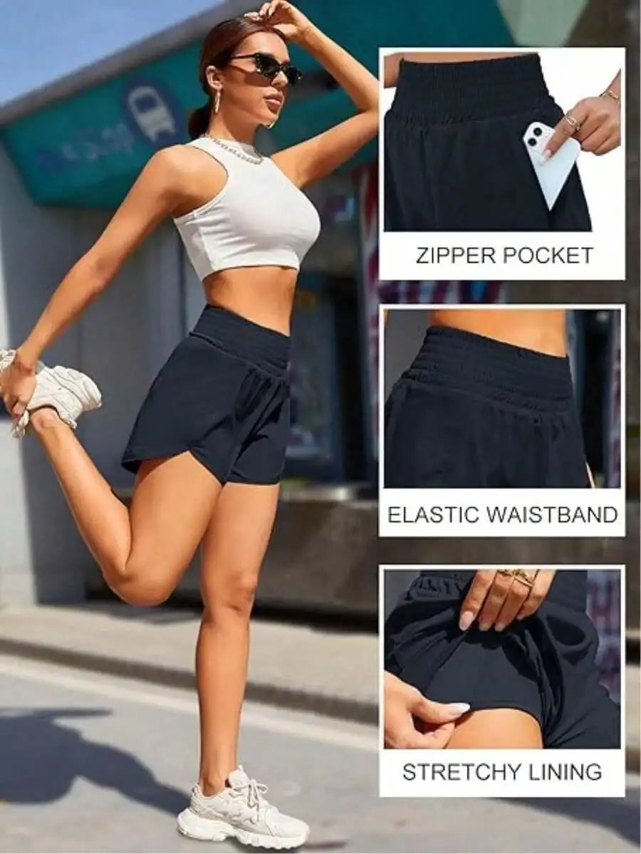 Women's High-Waisted Quick-Dry Sport Shorts With Elastic Waist For Running Yoga