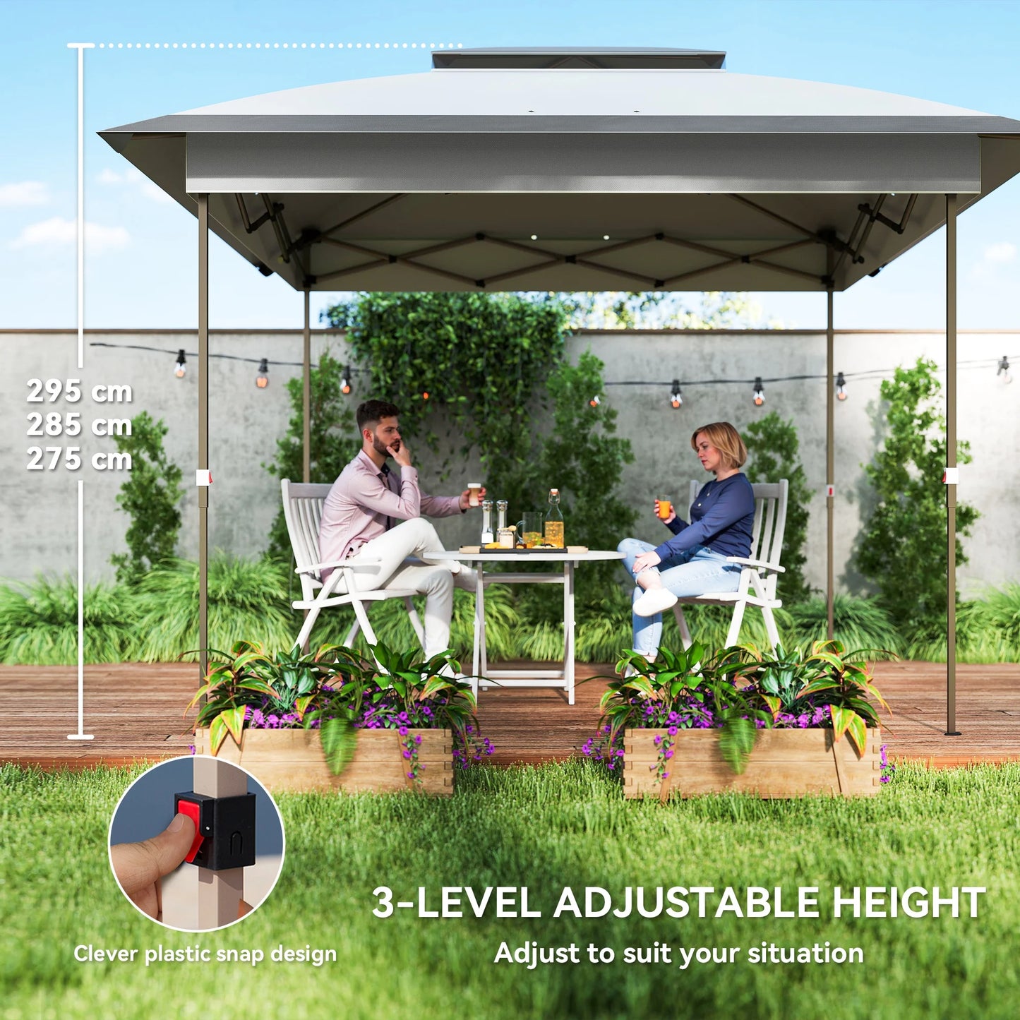 Backyard Party Cabana Gazebo With Three Level Height Adjustment And Mesh Walls
