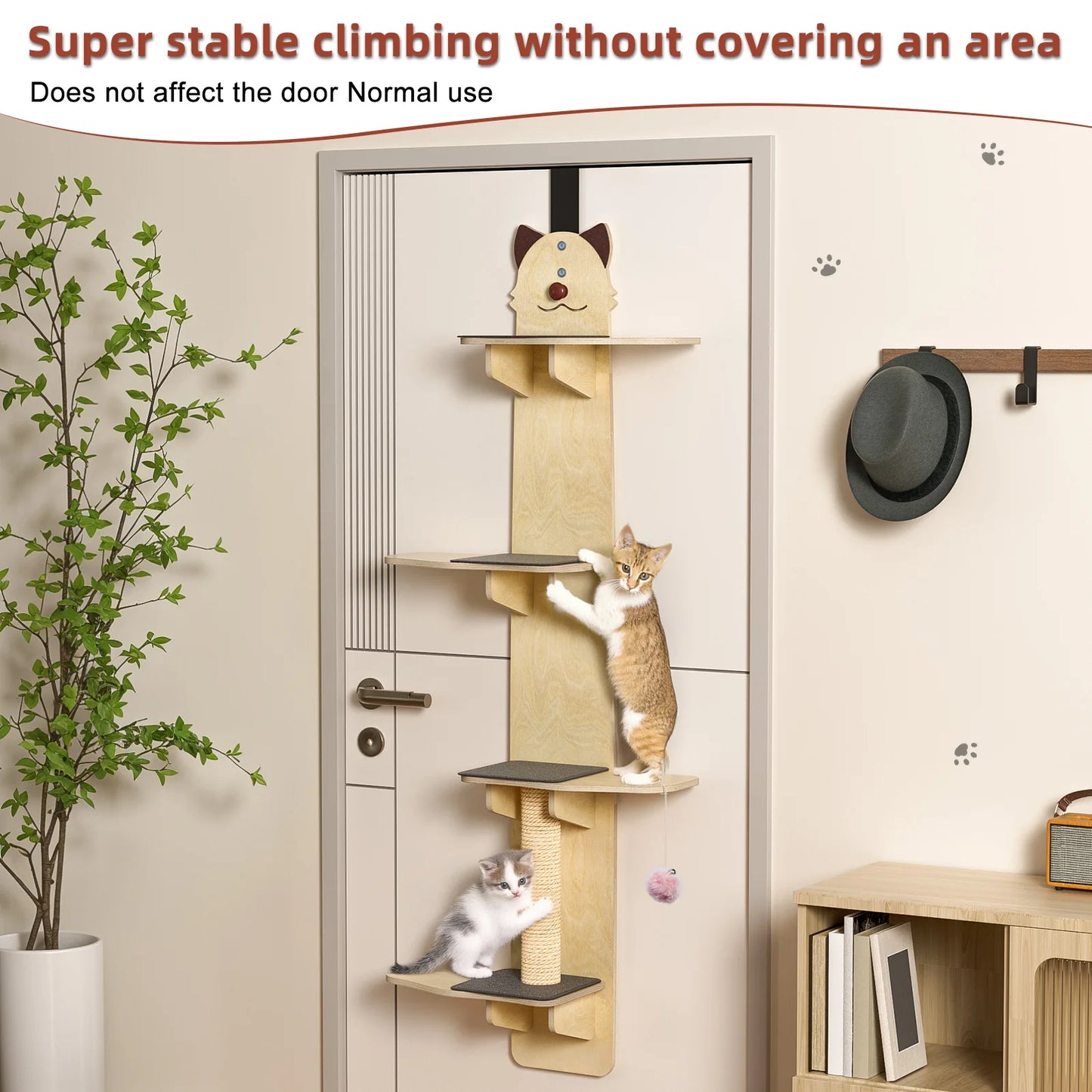 Door Hanging Cat Tree 4-Tier Over-Door Shelf With Scratching Post