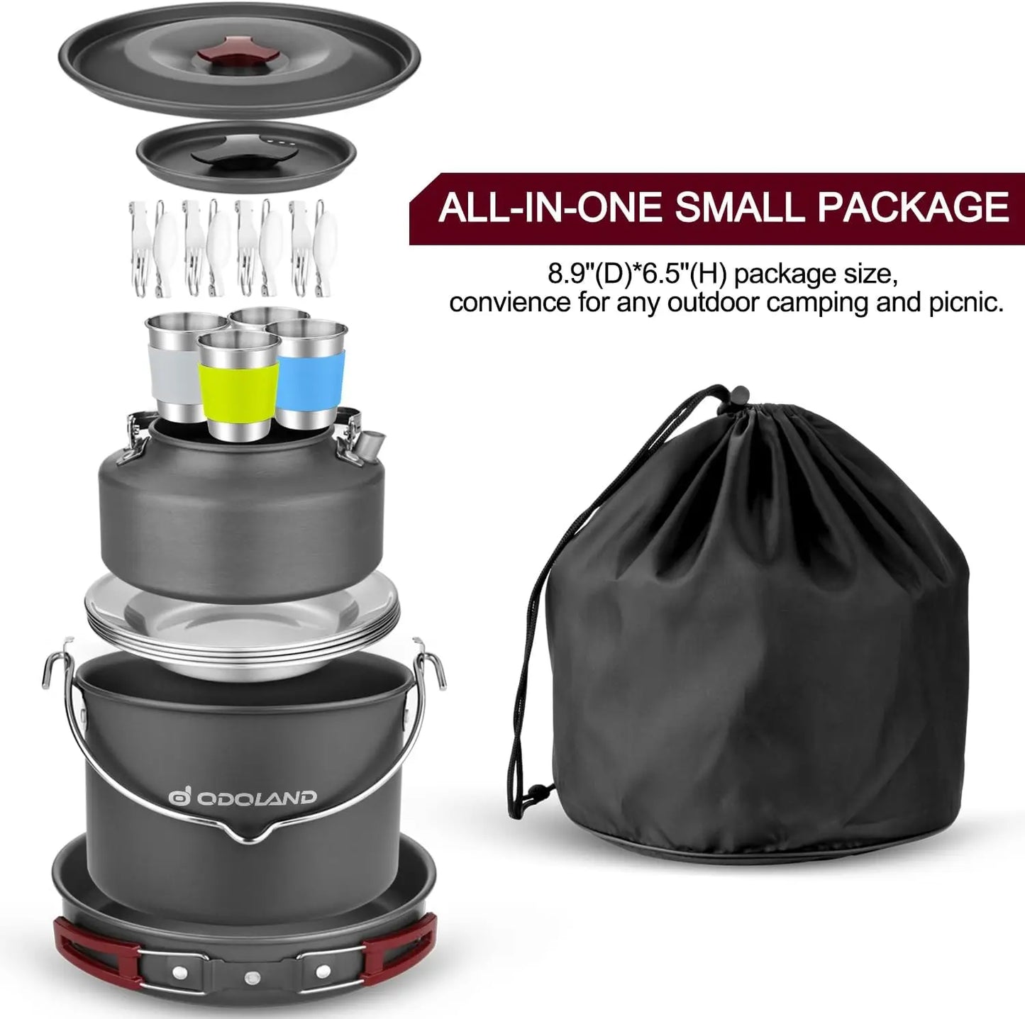YTYIN 22-Piece Camping Cookware Kit For Four With Kettle