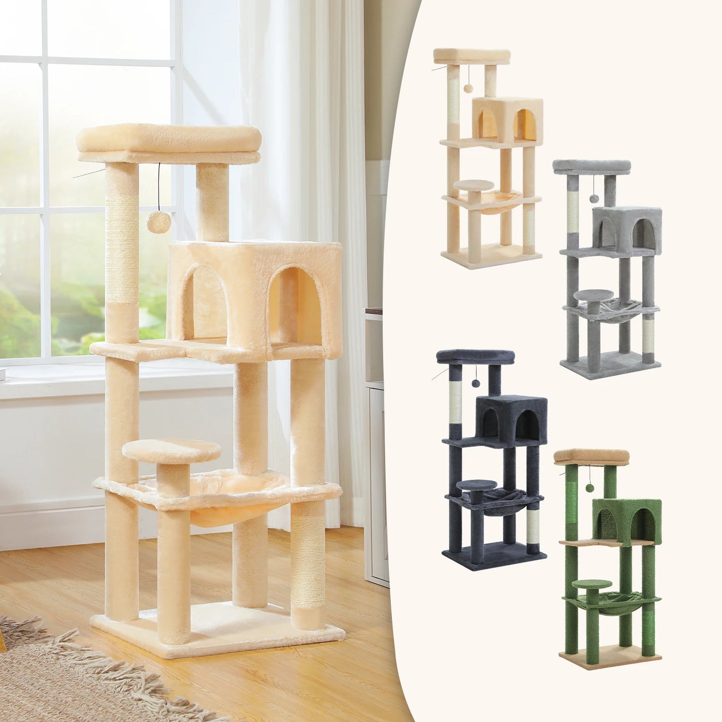 PEQULTI Five-Level Cat Tree Tower With Top Perch And Hammock