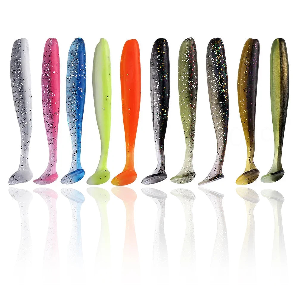 10Pcs T Tail Worm Soft Lure Paddle Tail Bait For Bass And Trout