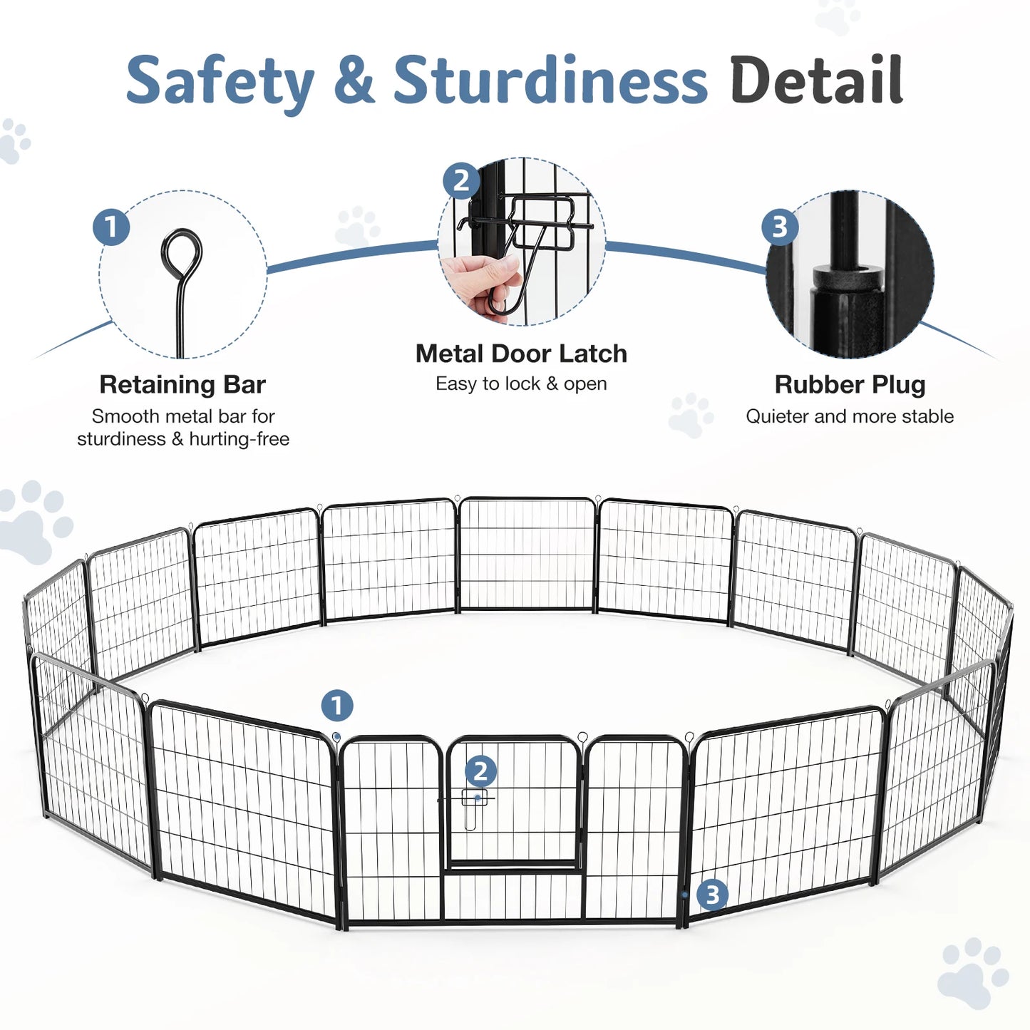 JHK 16-Panel Folding Dog Playpen Metal Pet Fence For Indoor Outdoor