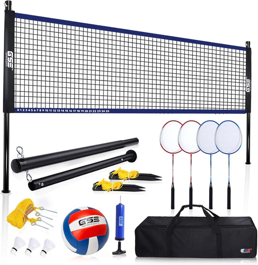 Outdoor Volleyball Badminton Combo Set With Net Rackets Ball
