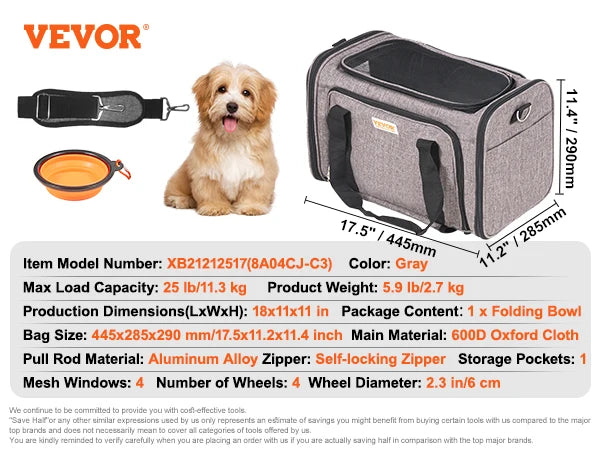 Pet Carrier Backpack With Telescopic Handle And Four Wheels