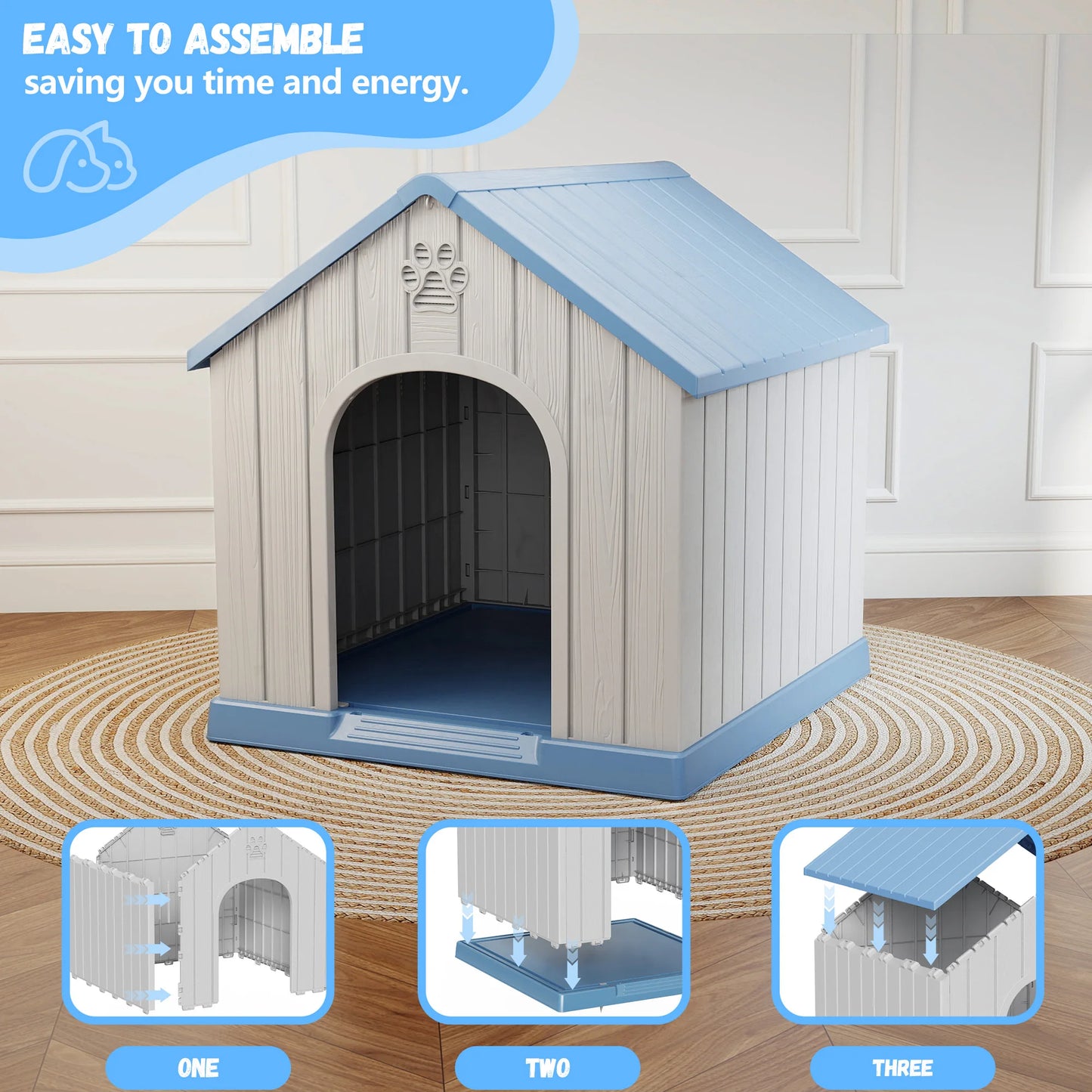 Basic Plastic Dog House Weatherproof Indoor Outdoor Shelter