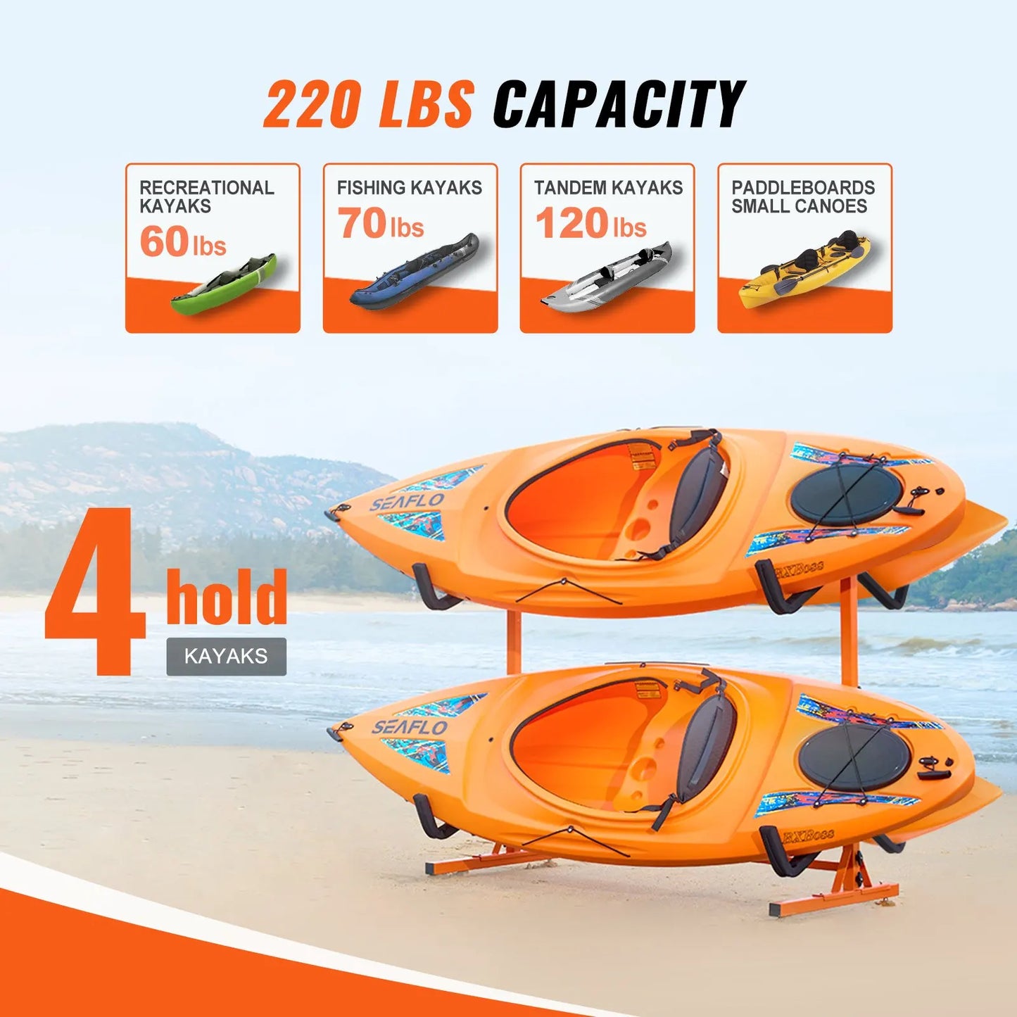 Freestanding Kayak Storage Rack Stand For Four Kayaks