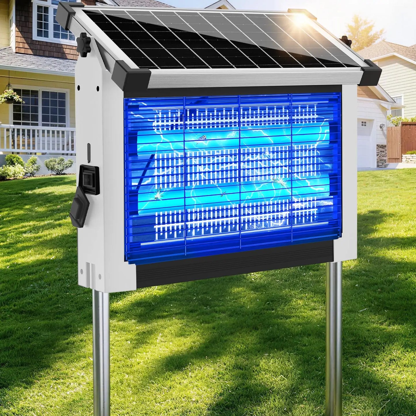 Solar Bug Zapper Outdoor 4500V Mosquito Killer With Panel Sensor