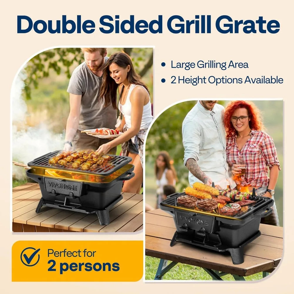 NBVCX Portable Rectangle Charcoal Grill With Double Sided Grate