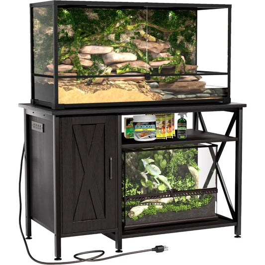 Reptile Tank Stand With Power Outlet And Storage Cabinet
