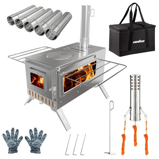 Wood Burning Portable Outdoor Stove Six Stainless Chimney Pipes