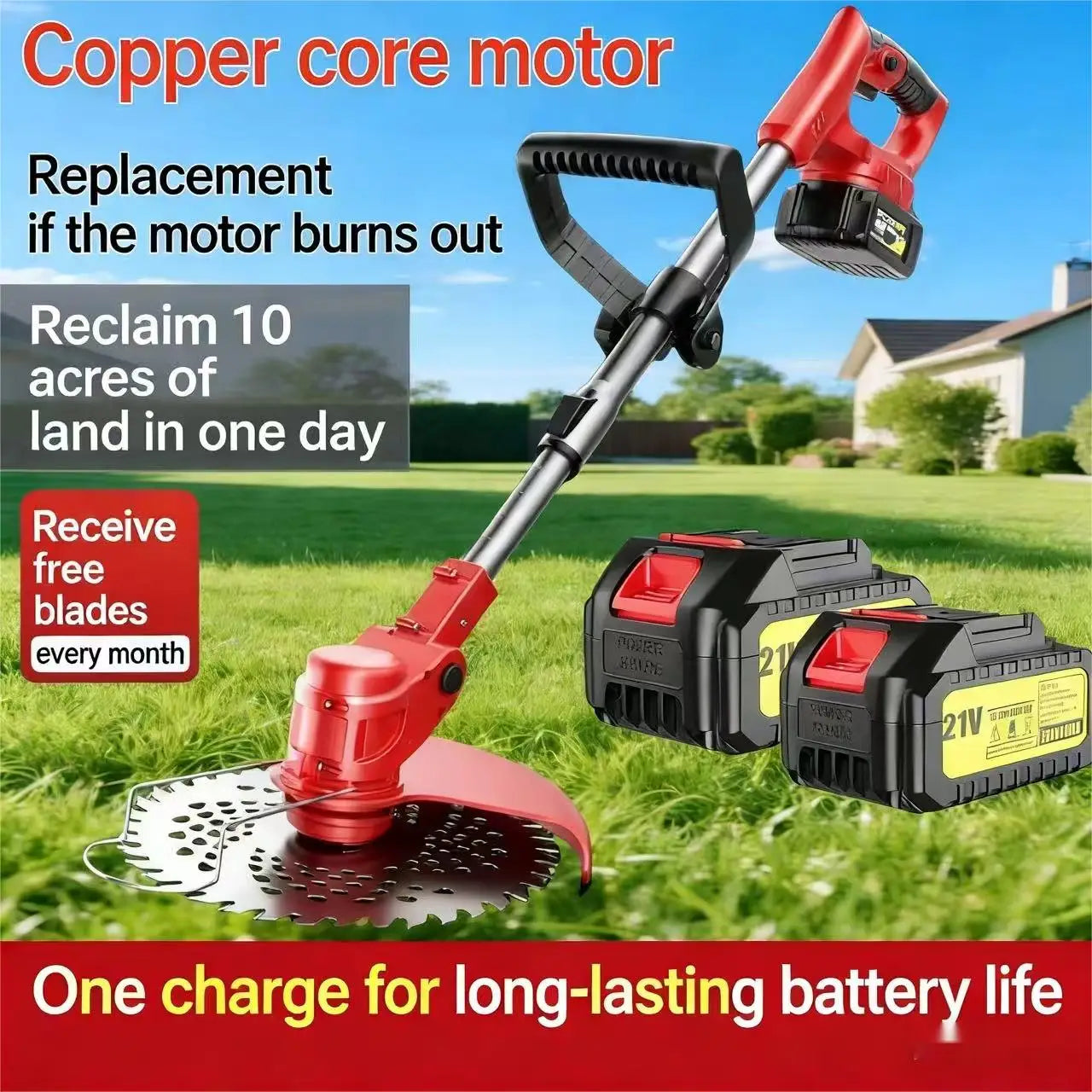 Rechargeable Cordless Garden Weeding And Lawn Mower With Brushless Motor