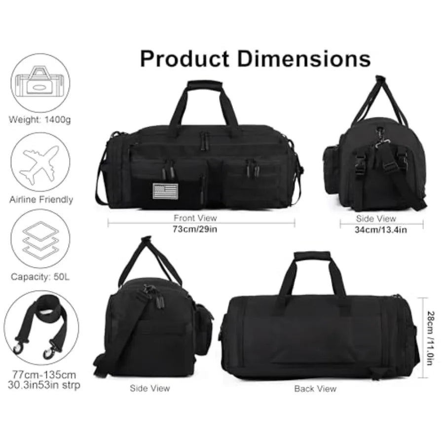 Tactical Duffle Bag Three In One Backpack With Shoe And Laptop Sleeve MOLLE