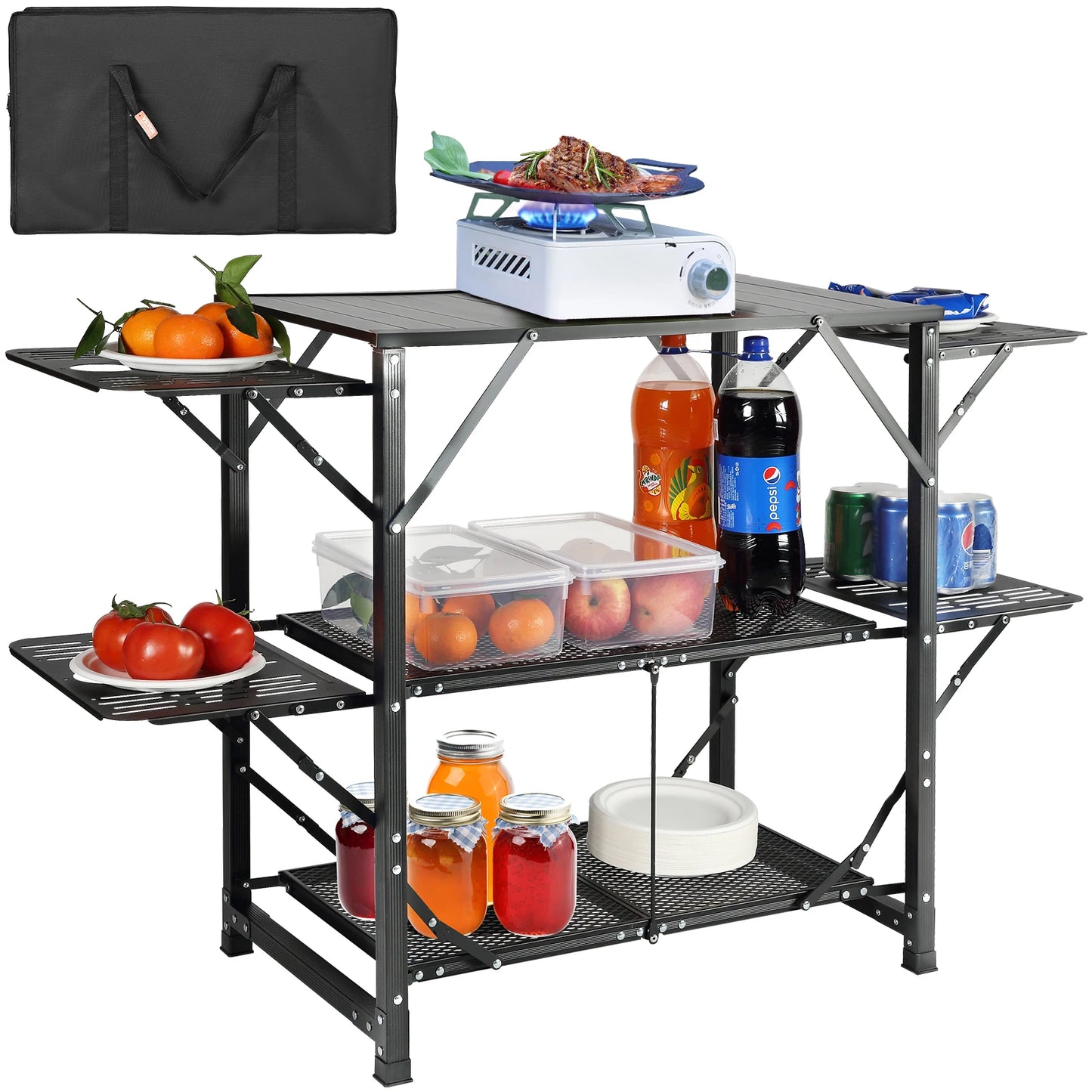 SucceBuy Aluminum Folding Camping Kitchen Table Portable Outdoor Cook Station