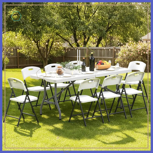 Foldable Outdoor Dining Set With 8 Chairs And Heavy Duty Patio Table