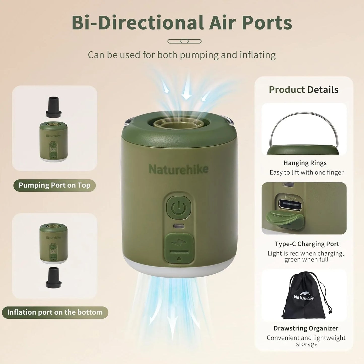 Naturehike Multi Function Air Pump For Inflatable Mat Portable Camping